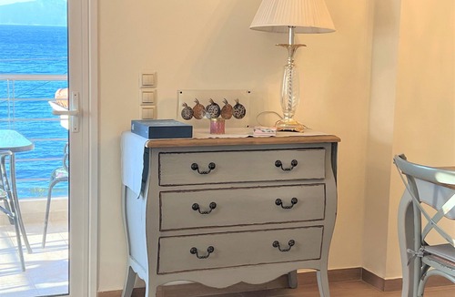 Karavomylos Apartment | ALKYONI-Magnificent Seaview -Waterfront-110sq m- Beautiful decoration-1st floor