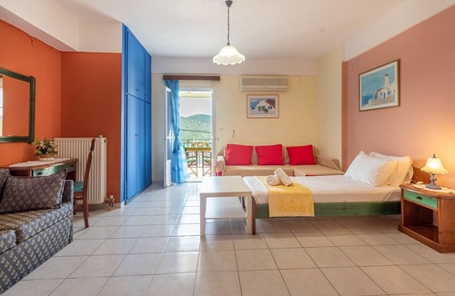 Vathy Apartment | Studio 'Veronis 1' with Sea View, Shared Pool & Wi-Fi
