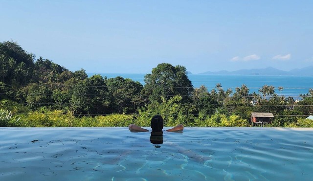 Luxury private pool villa in the countryside with ocean views in Maenam
