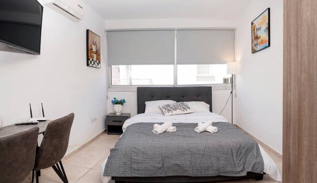 Modern studio in historic center, near beach, view in Limassol