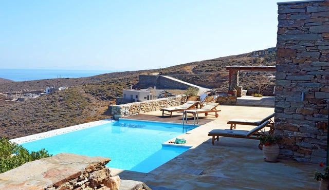 Traditional stone villa with a swimming pool and a fantastic sea view in Kea
